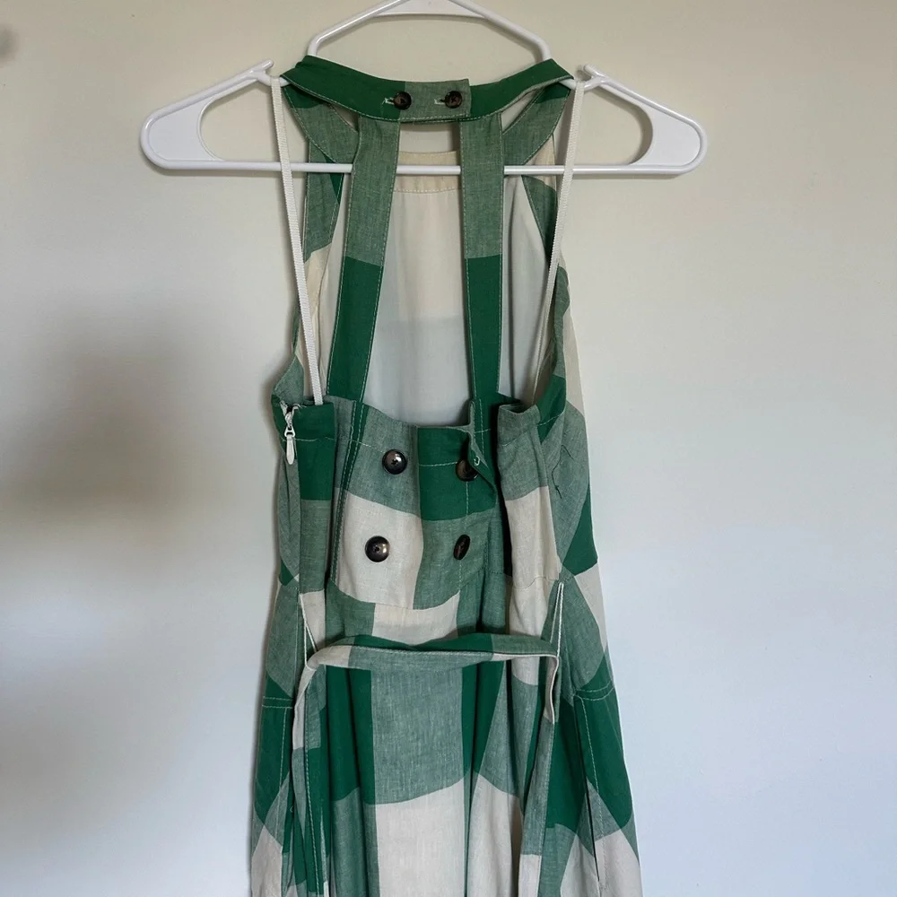 Maeve by ANTHROPOLOGIE Midi Gingham green and white dress - Picture 3 of 6